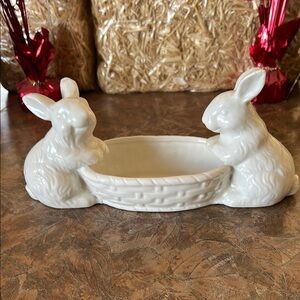 RAZ White Easter Candy Dish With Bunnies